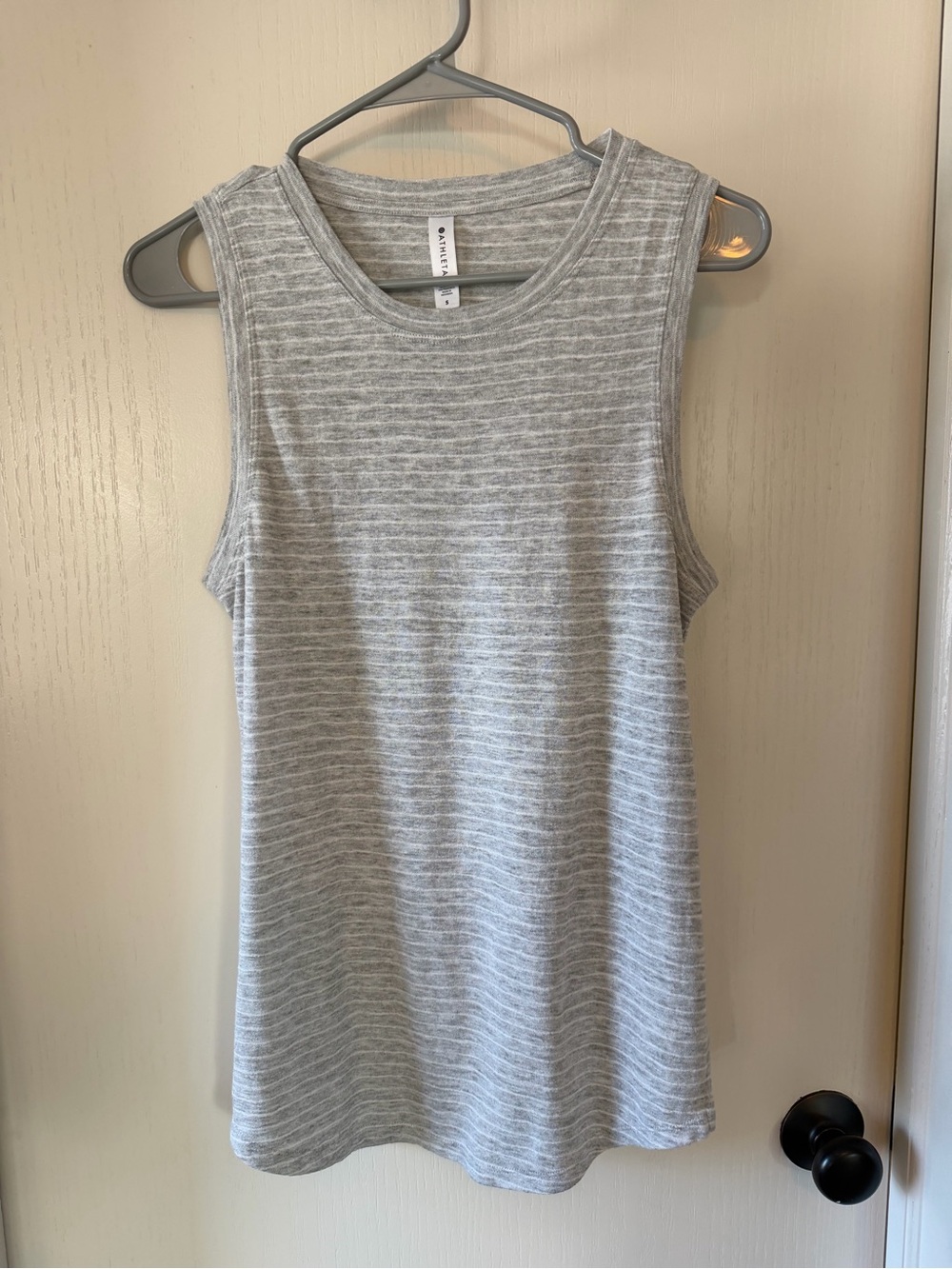 Athleta Light Gray Striped Sleeveless Tank Top